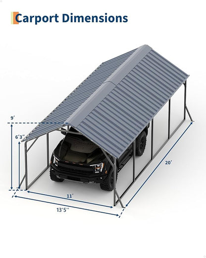 11'x20'x9' Vertical Roof Metal Carport, Heavy Duty Steel Car Ports - Image 5