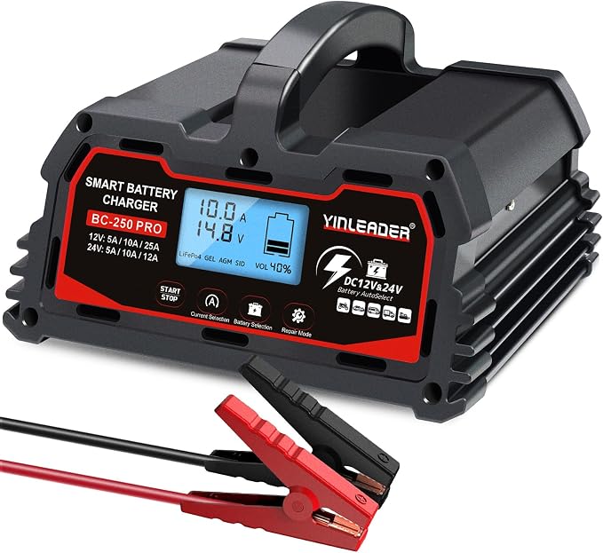 Battery Charger 25A, 12V/24V Lead Acid Smart Battery Charger, 12V LiFePO4 Car by Yinleader