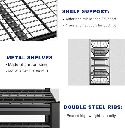 65" W Garage Shelving Heavy Duty, 6 Tier Garage Shelves, Adjustable Storage - Image 4