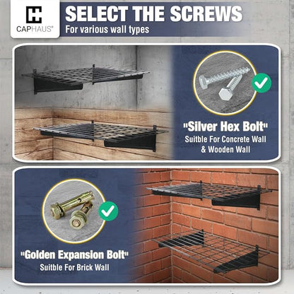 Fencer Wire 96 in. W x 18 in. D Wall Mounted Garage Wall Shelving w/ 4 Hooks - Image 5
