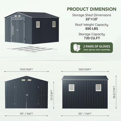 10x10 FT Outdoor Metal Storage Shed - Image 2
