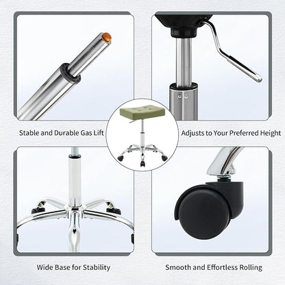 Adjustable Work Stool with Wheels Faux Leather Workbench Stool - Image 5