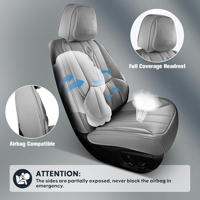 AOOG Front Seat Covers, Car Seat Covers Front Seats, Leather Seat Covers - Image 5