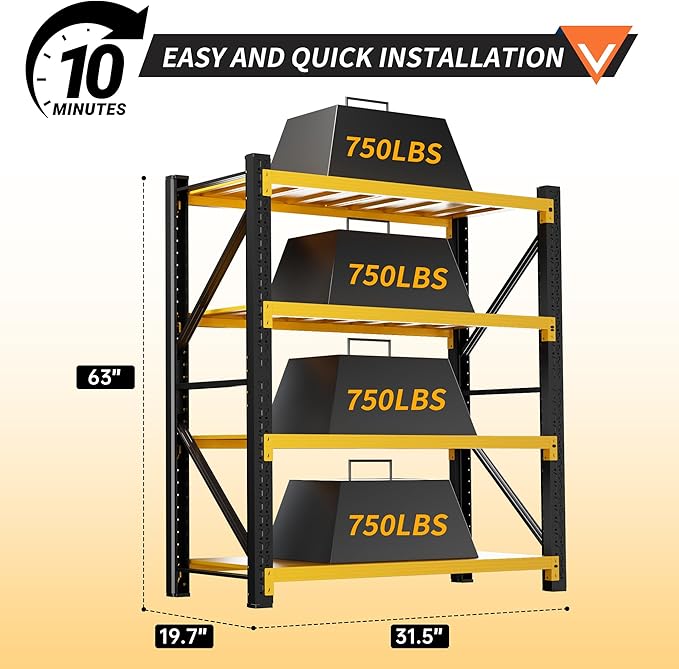3000LBS Garage Shelving 32" W Garage Shelving Heavy Duty 4-Tier Metal Storage - Image 3