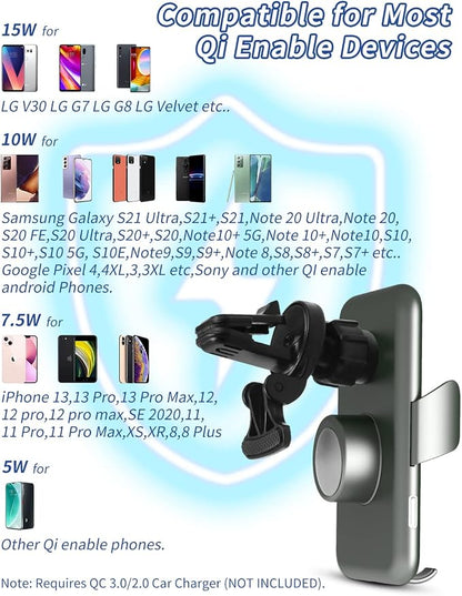 15W Car Mount Charger Qi Fast Wireless Charging Phone Mount, Windshield - Image 3