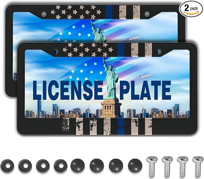 License Plate Frames Black, and Blue Car Plate Frames Thin Blue Line USA Flag by Unknown