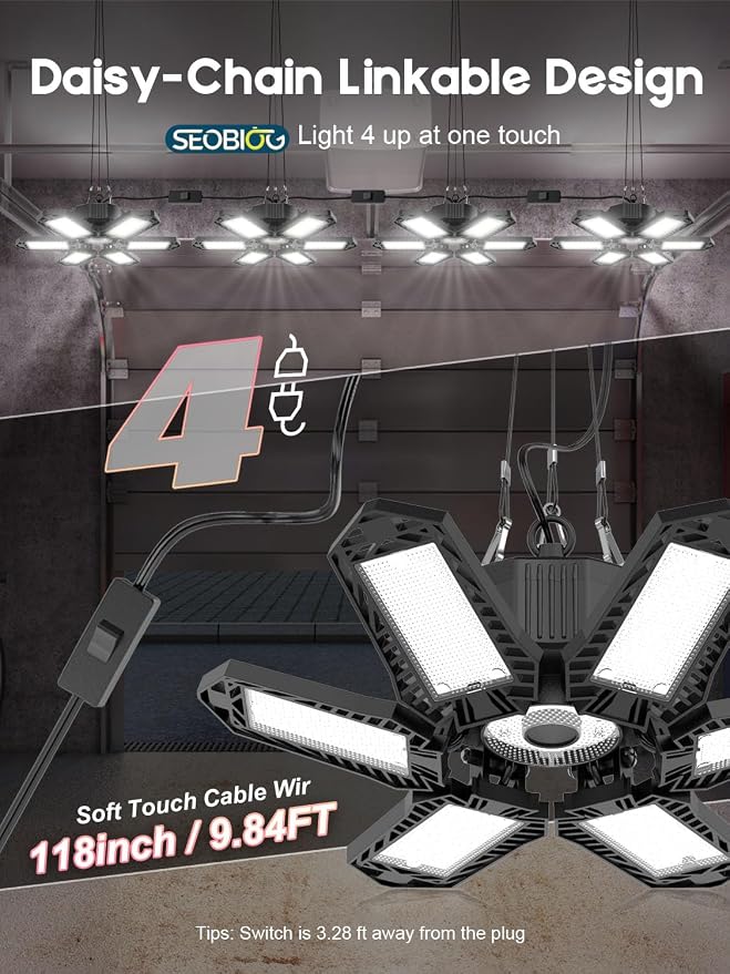 SEOBIOG Plug in Garage Light, 200W 20000LM Linkable Shop Light - Image 3