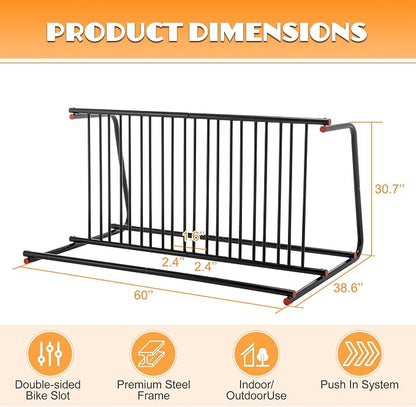 10-Bike Floor Bike Rack, 60” Dual-Sided Freestanding Steel Bike Stand - Image 5