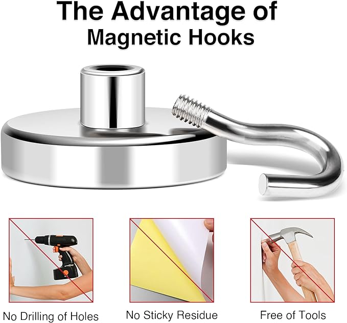 MIKEDE Magnetic Hooks Heavy Duty, 150LB+ Strong Neodymium Magnets - Image 5