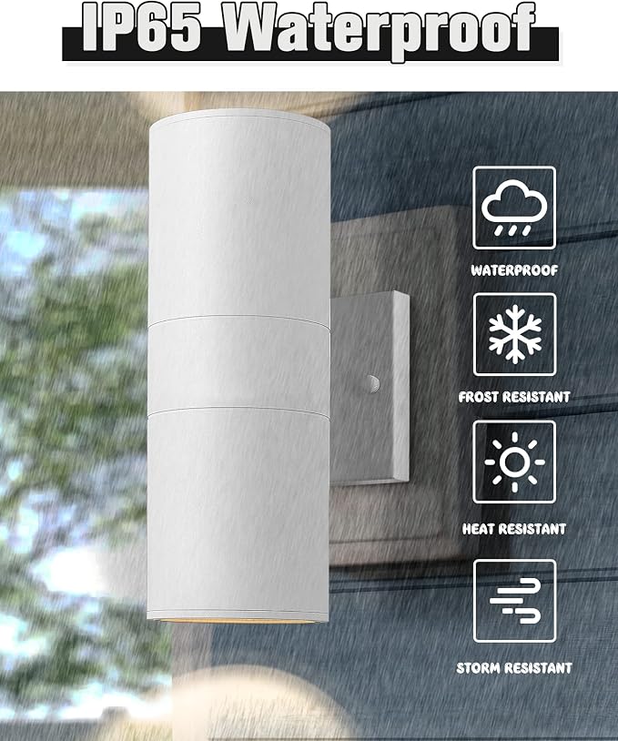 Ken & Ricky White Outdoor Wall Sconce, Outside Up and Down Wall Lights - Image 2
