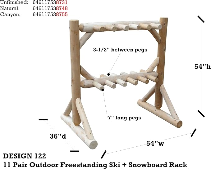 11-Place Freestanding Log Ski Rack Holder, Indoor & Outdoor Snowboard Racks - Image 5