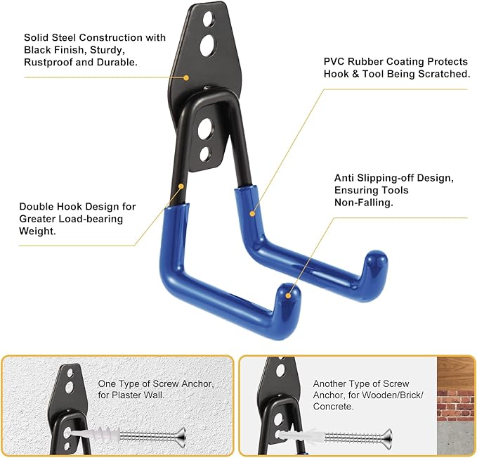 Steel Garage Hooks Wall Tool Organizer, 8 Pack Garage Storage Hook Heavy Duty - Image 3