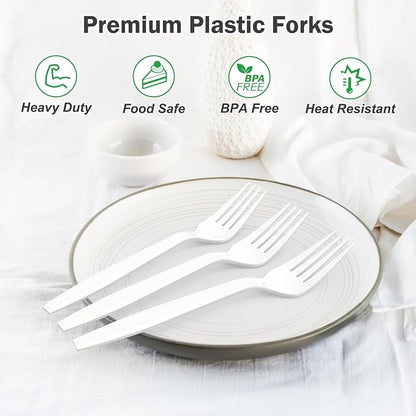 360 Count Extra Heavy Duty White Plastic Forks Disposable, Heat Resistant - Image 4