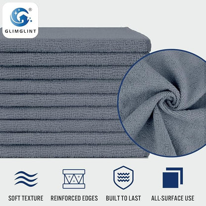 GLIMGLINT Grey Microfiber Cleaning Cloth, 12 Pack Cleaning Towels - Image 3