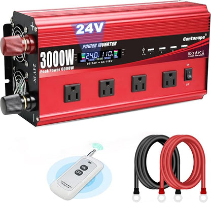 3000W Power Inverter 24V to 110V/120V DC to AC by Cantonape