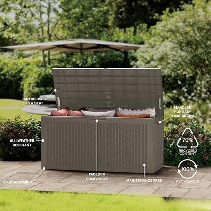100 Gallon Lockable Resin Deck Box, Waterproof & UV-Resistant Outdoor Storage - Image 6