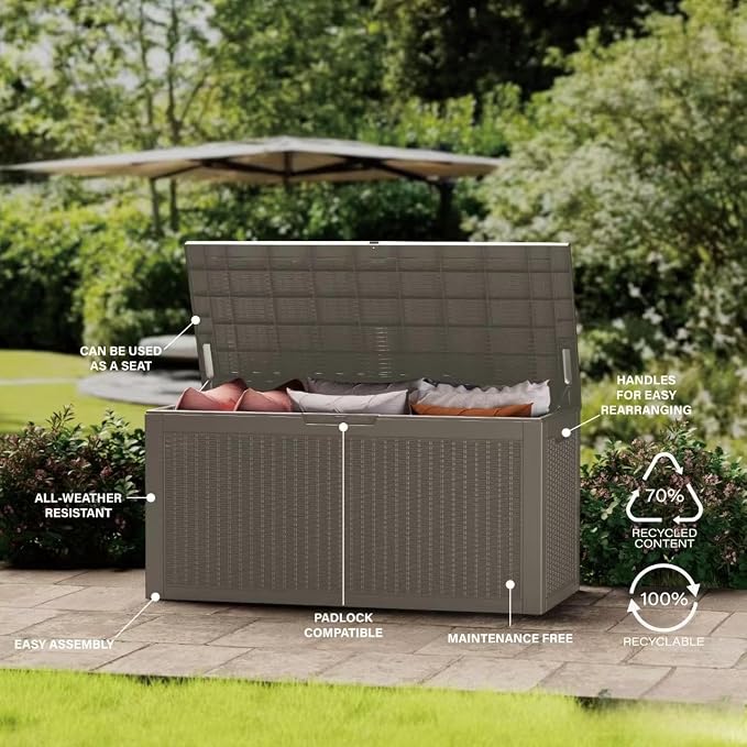 180 Gallon Resin Deck Box, Waterproof Outdoor Storage Bin - Image 6