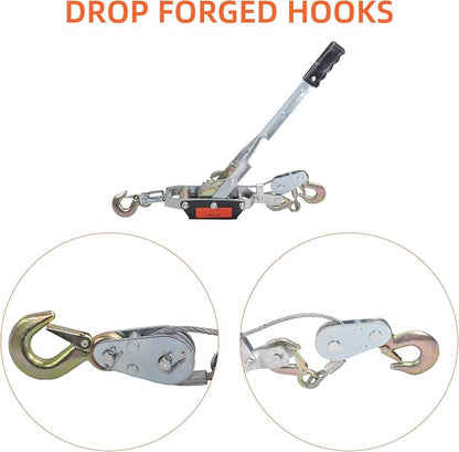 5 Ton Heavy Duty 3 Hook Steel Cable Dual Gear Power Puller Come Along Chain - Image 2