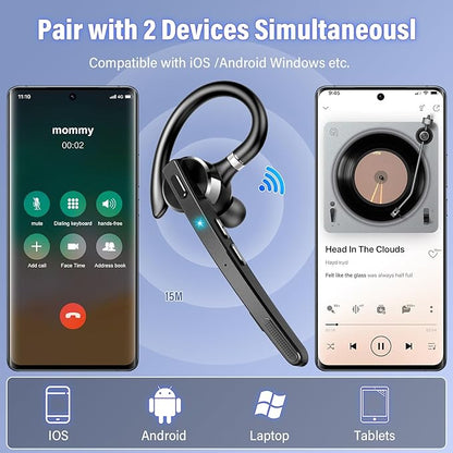 Bluetooth Headset, Wireless Bluetooth 5.3 Earpiece, 90Hrs Hands Free Headset - Image 3