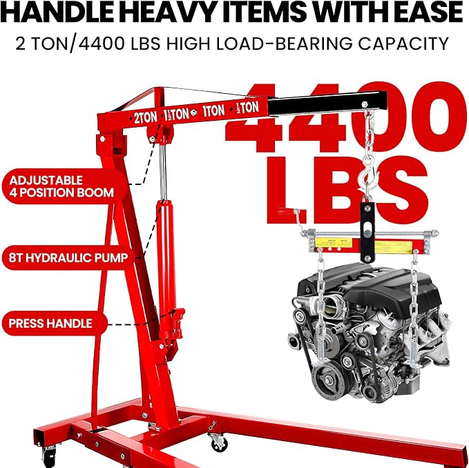 2 Ton Engine Hoist, Folding Hydraulic Cherry Picker Engine Hoist, 60.6x37x56.2 - Image 3