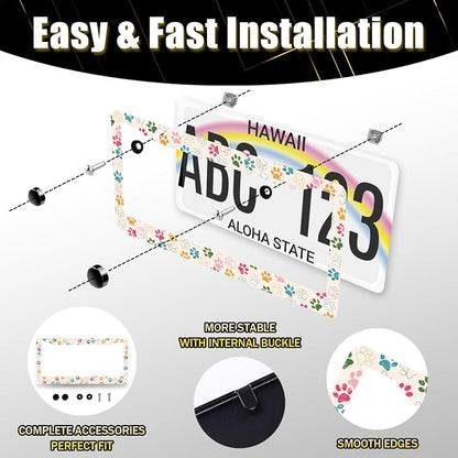 Colorful Dog Paws License Plate Frame Animal Dogs License Plate Holder - Image 7