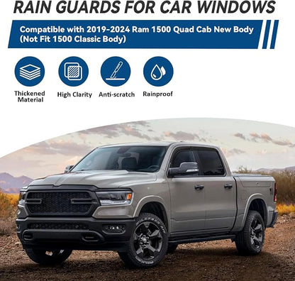 4pcs Front+Rear Smoke Tint Sun/Rain Guard Outside Mount Tape-On Vent Window - Image 2