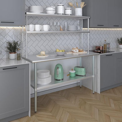 Amgood Stainless Steel Work Table Double Tier Overshelf | Metal Kitchen Prep - Image 5