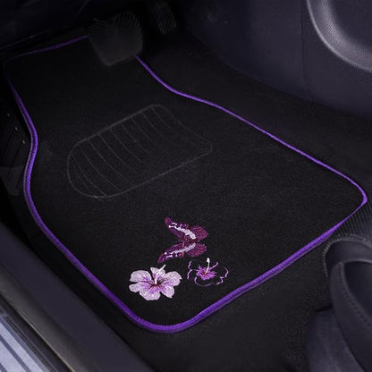 CAR PASS Embroidery Butterfly and Flower Car Floor Mats, Universal Fit 95% - Image 3