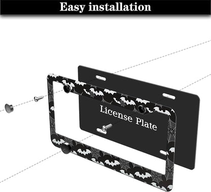 License Plate Frame Black and White License Plate Holder Spider Web Bat - Image 7