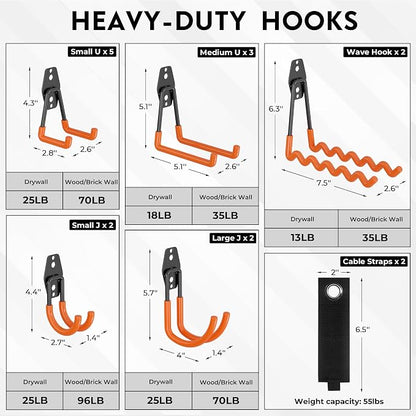BONTEC 16 Pack Heavy Duty Garage Hooks, Steel Wall Mount - Image 2