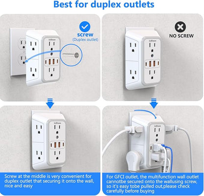 2 Pack Outlet Extender Surge Protector, 6 Outlet Splitter - Image 6