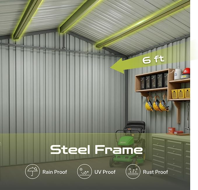 8' x 6' Outdoor Storage Shed, Sturdy Metal Building w/Lockable Doors - Image 4