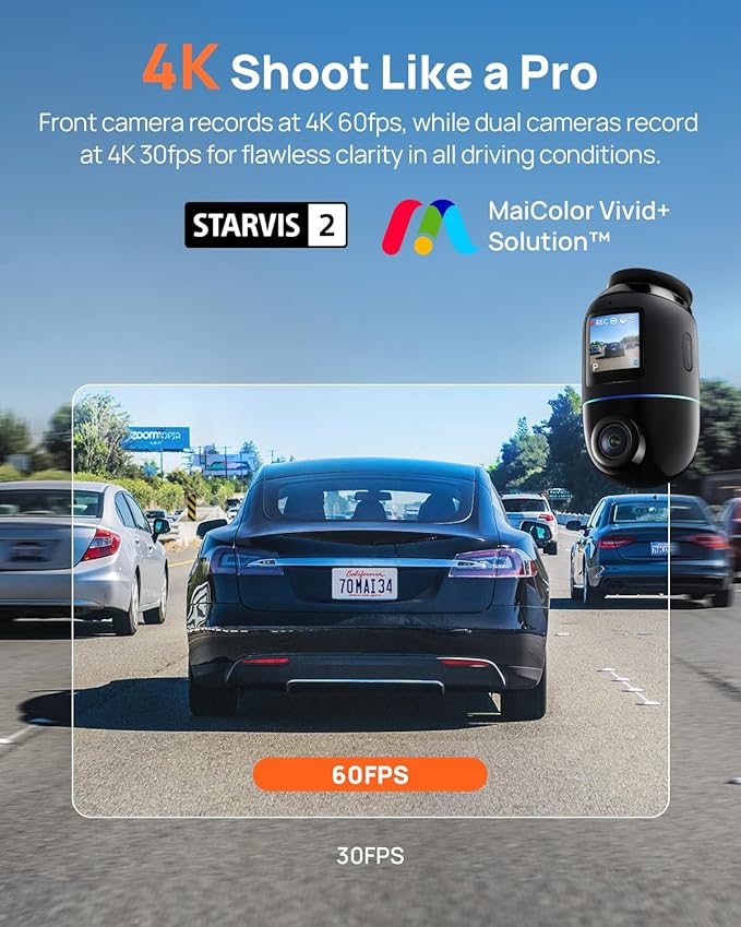 70mai Dual Dash Cam Front and Rear 4K, Car Camera - Image 2