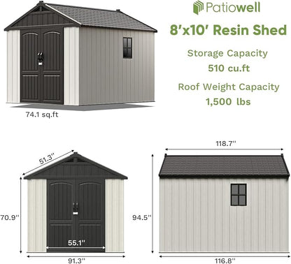 Patiowell 8x10 FT Plastic Shed Outdoor Storage Shed - Image 4