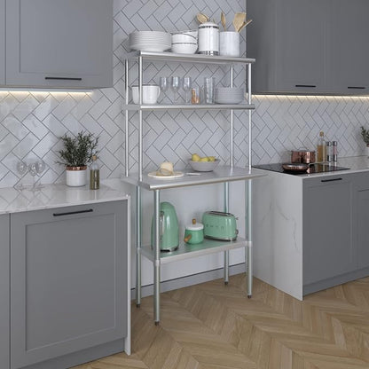 Amgood Stainless Steel Work Table Double Tier Overshelf | Metal Kitchen Prep - Image 6