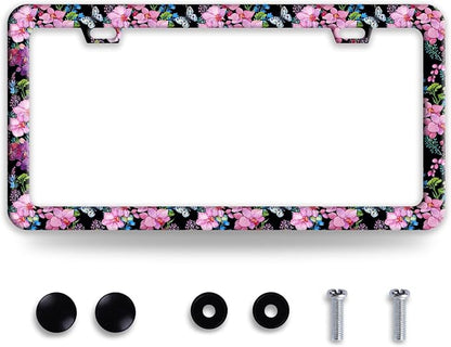 Cherry Blossom Butterfly License Plate Frame Funny License Plate Frames by BRAGHRTED