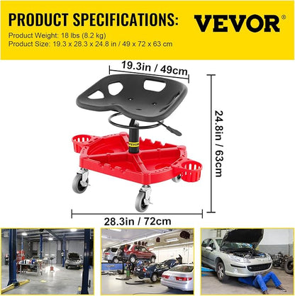 VEVOR Rolling Garage Stool, 300LBS Capacity, Adjustable Height from 18 in to 23 - Image 2