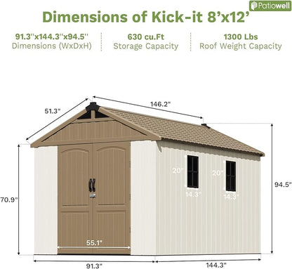 Patiowell 8 x 12 FT Plastic Outdoor Storage Shed - Image 4