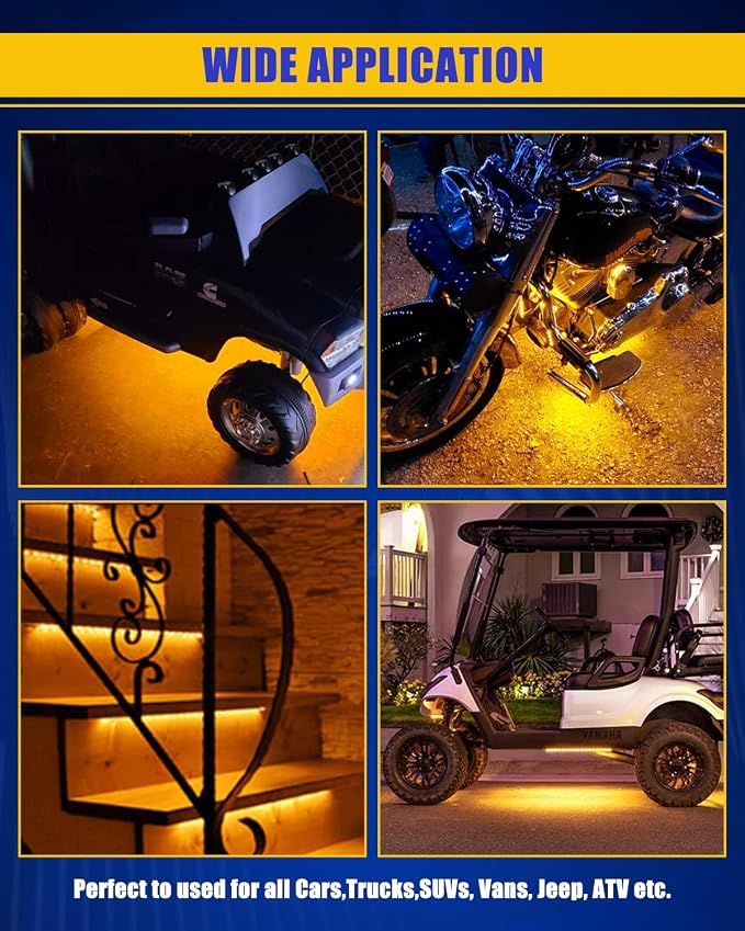 Amber Led Strip Lights, 24inch 12V Interior Light Strip IP68 Waterproof Cuttable - Image 3
