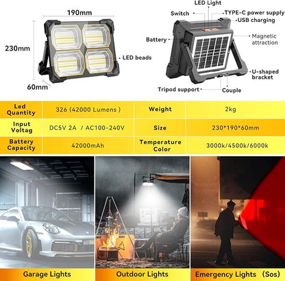 500W Led Work Light Rechargeable, 42000MAh Solar Portable Light, 42000LM - Image 7