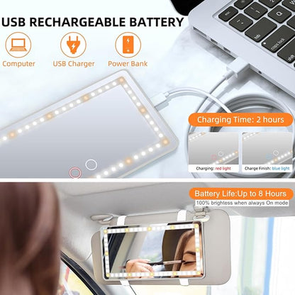 Car Sun Visor Vanity Mirror, Rechargeable Makeup Mirrors - Image 4