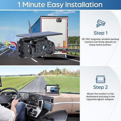 Magnetic Solar Wireless Backup Camera No Installation VASTEND 1080P 7'' RV - Image 2