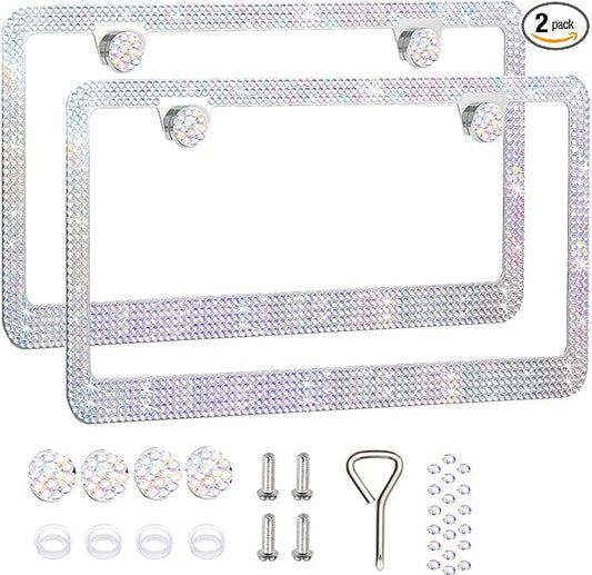 2 Pack License Plate Frames for Women, Sparkly Rhinestone Diamond Car by Unknown