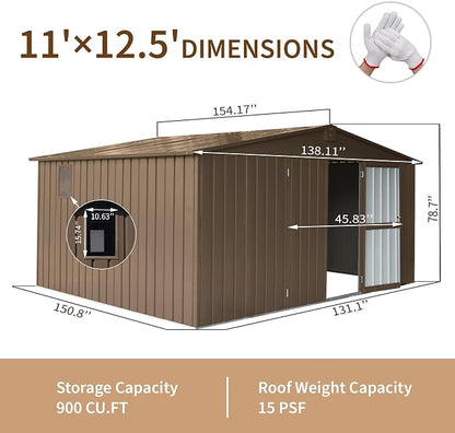 IKERY Extra - Large Galvanized Steel Storage Shed - 11' x 12.5' - Image 7