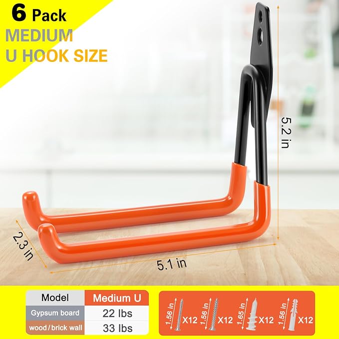 6 Pack Garage Hooks Heavy Duty Storage Organizer Wall Mount Power and Garden - Image 3