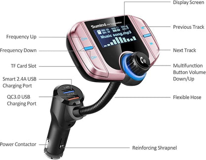 Upgraded Bluetooth FM Transmitter, Wireless Radio Adapter Hands Free Car Kit - Image 2