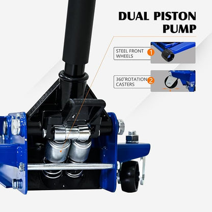 Floor Jack 3Ton/6600lbs.Dual Piston Fast Lifting Pump.Ultra Low Profile Floor - Image 3