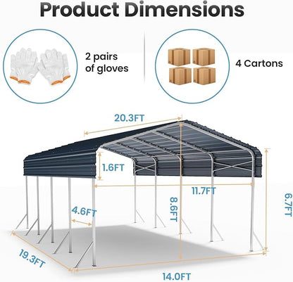 12x20ft Heavy Duty Metal Carport – Outdoor Galvanized Garage, Sturdy Structure - Image 8