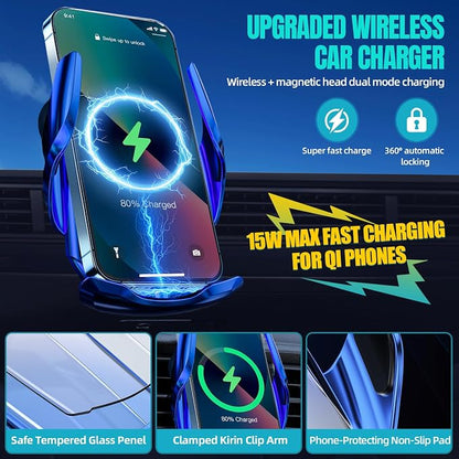 Wireless Car Charger, MAX 15W Fast Charging Auto Clamping, Sensing Phone Holder - Image 2