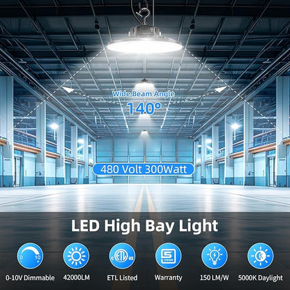 480V LED High Bay Light 300W 240W 200W Adjustable UFO Light 42000LM ETL DLC - Image 2